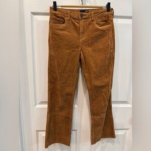 Kut From The Kloth Kelsey Ankle Flair Corduroy Pants Brown Raw Hem Womens Size 0